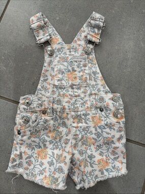 7 For All Mankind Floral White & Orange Shortalls